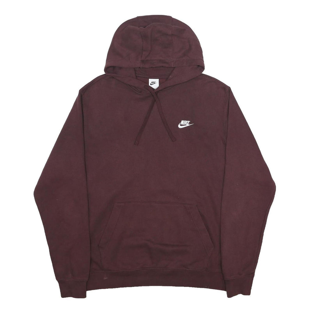 NIKE Mens Maroon Pullover Hoodie L Cotton Blend Drawstring Hood Casual