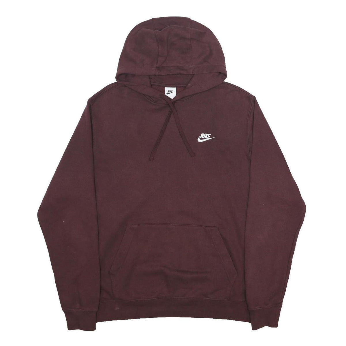 NIKE Mens Maroon Pullover Hoodie L Cotton Blend Drawstring Hood Casual