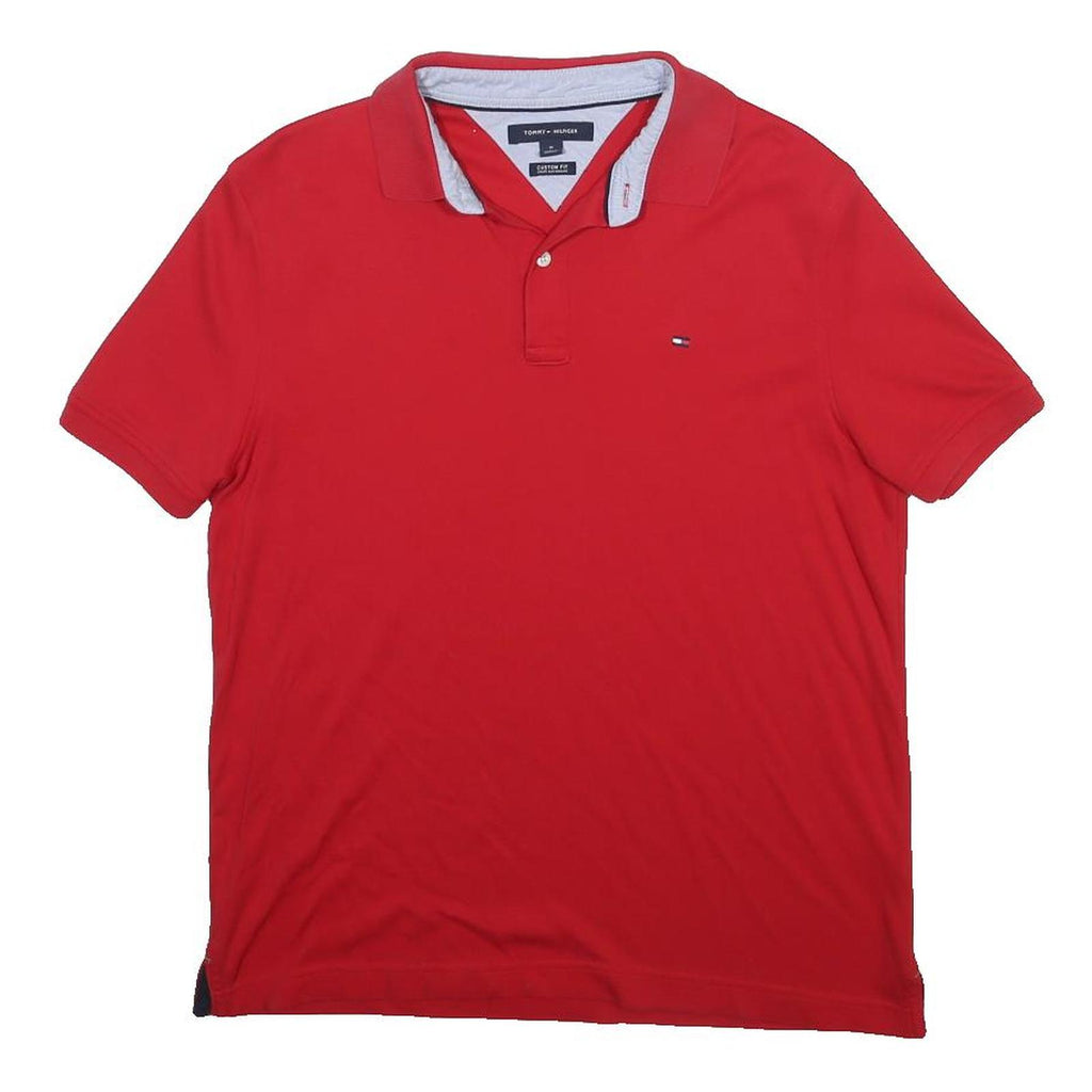 TOMMY HILFIGER Mens Red Short Sleeve Plain M Cotton Polo Shirt