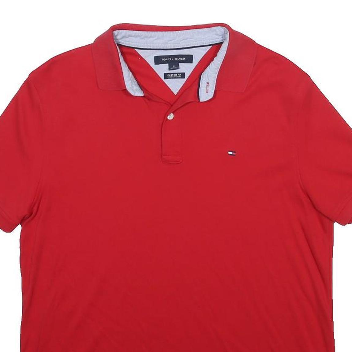 TOMMY HILFIGER Mens Red Short Sleeve Plain M Cotton Polo Shirt