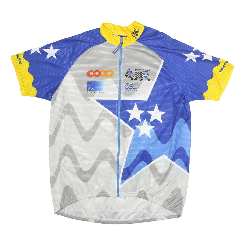 OLE Mens Blue & Yellow Cycling T-Shirt 2XL Short Sleeve Zip Up Sportswear