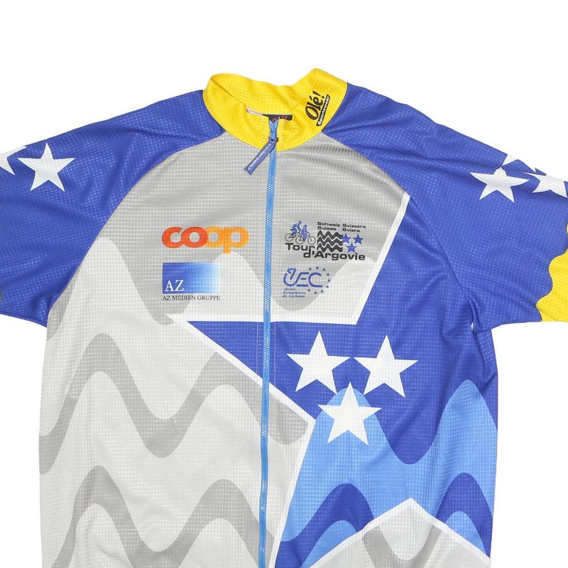 OLE Mens Blue & Yellow Cycling T-Shirt 2XL Short Sleeve Zip Up Sportswear