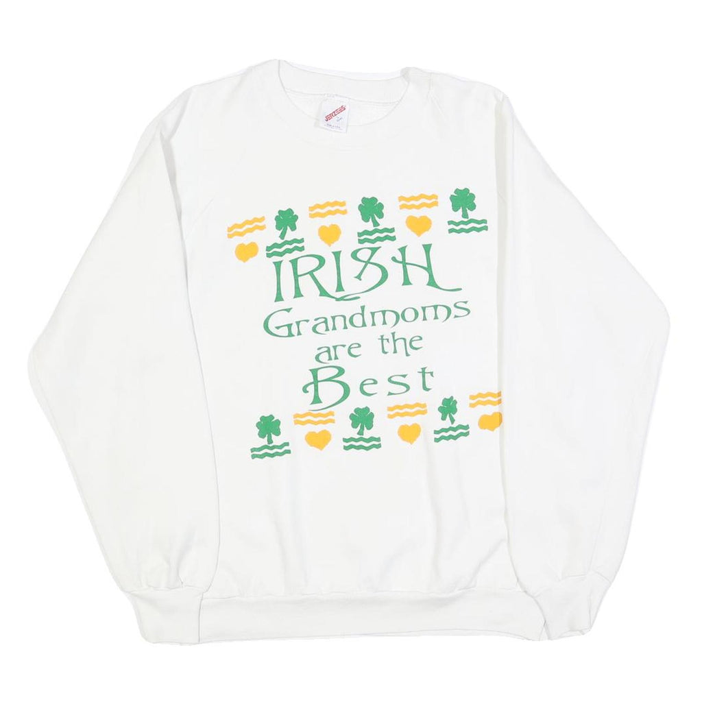 JERZEES Womens White Irish Grandmoms Crew Neck L Sweatshirt Cotton Blend