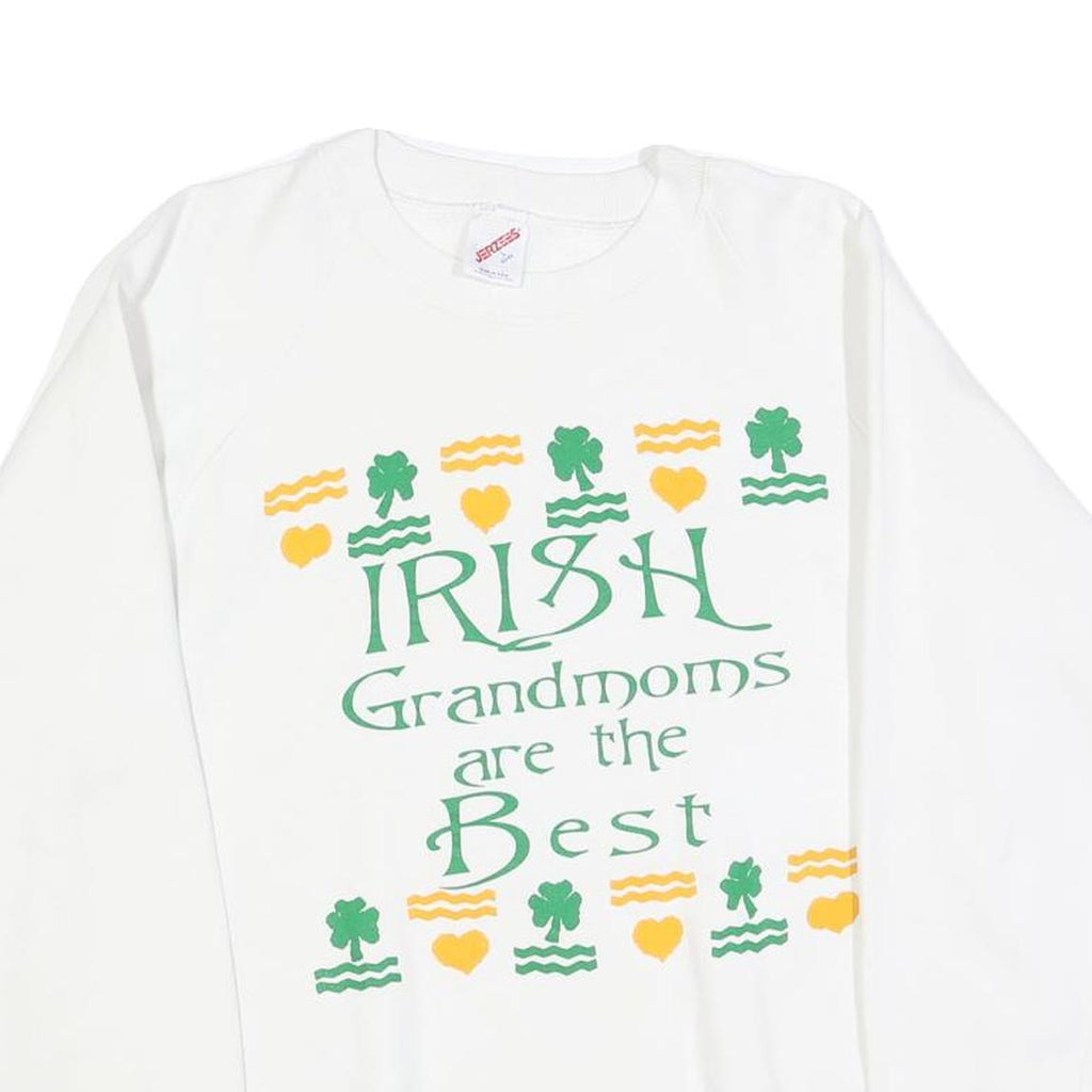 JERZEES Womens White Irish Grandmoms Crew Neck L Sweatshirt Cotton Blend