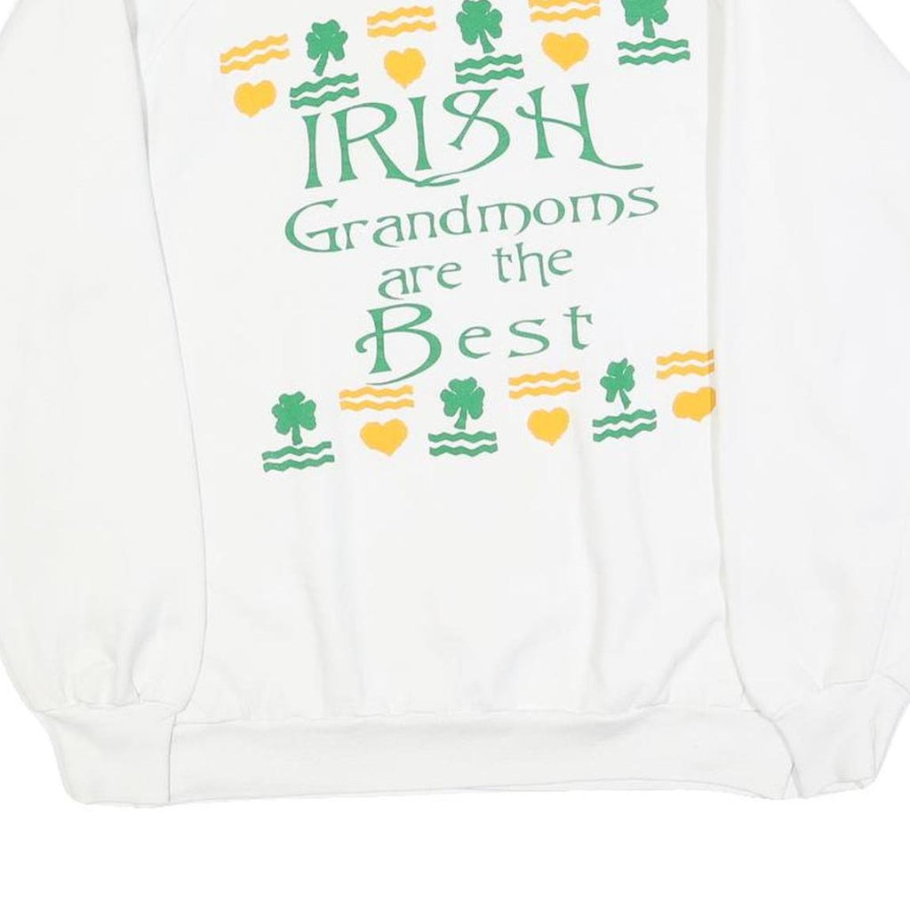JERZEES Womens White Irish Grandmoms Crew Neck L Sweatshirt Cotton Blend
