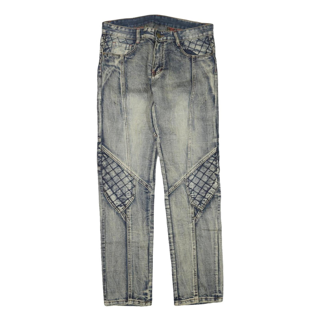 Womens Blue Regular Fit Denim Jeans Cotton Blend W34 L33 Quilted Panel Design