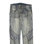 Womens Blue Regular Fit Denim Jeans Cotton Blend W34 L33 Quilted Panel Design