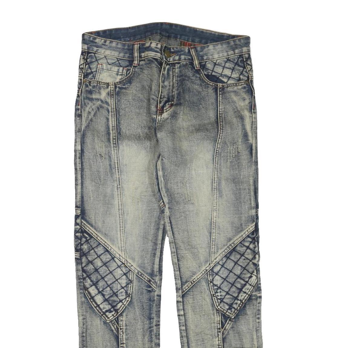 Womens Blue Regular Fit Denim Jeans Cotton Blend W34 L33 Quilted Panel Design