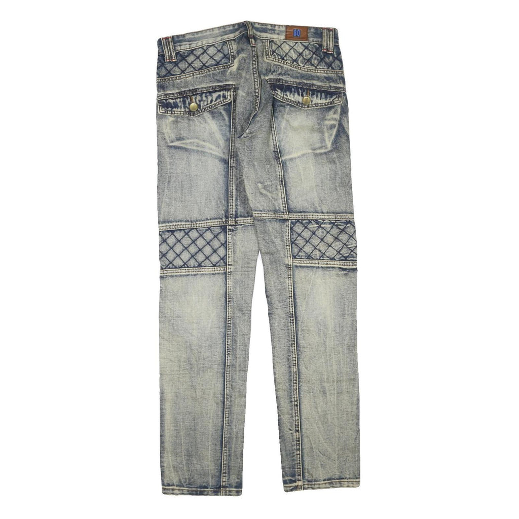 Womens Blue Regular Fit Denim Jeans Cotton Blend W34 L33 Quilted Panel Design