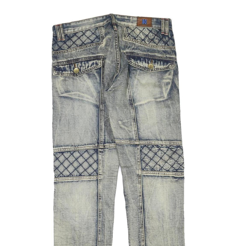 Womens Blue Regular Fit Denim Jeans Cotton Blend W34 L33 Quilted Panel Design