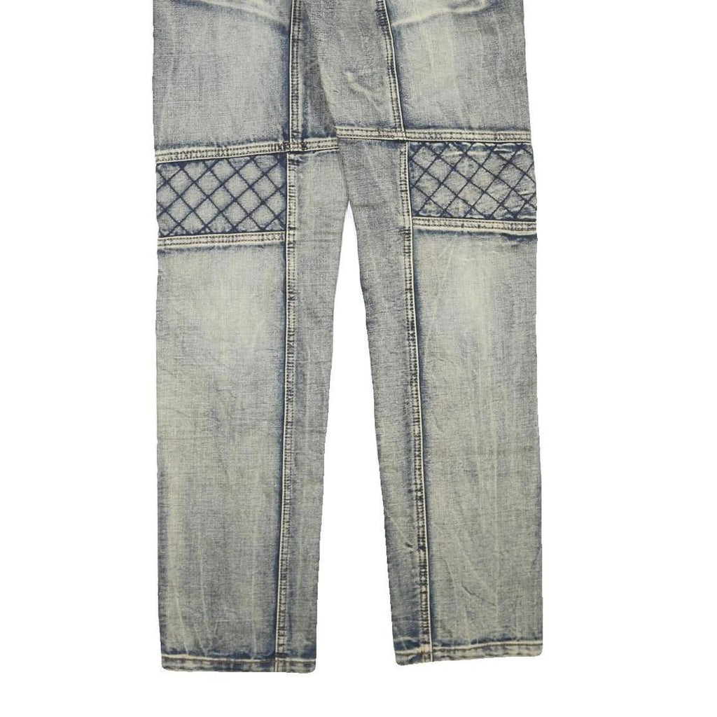 Womens Blue Regular Fit Denim Jeans Cotton Blend W34 L33 Quilted Panel Design