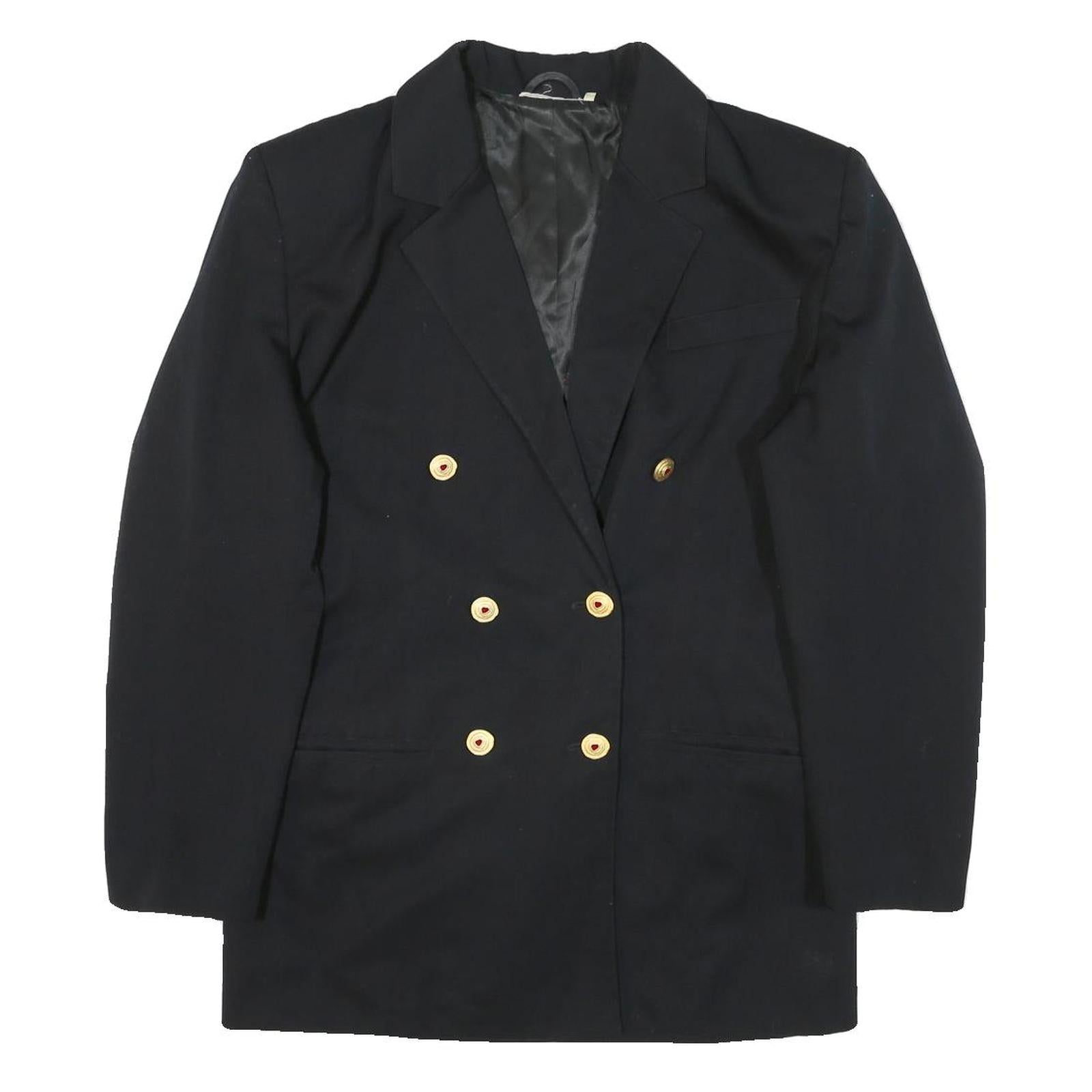 Womens Black Red Heart Plain Button Jacket M Polyester Blend Classic