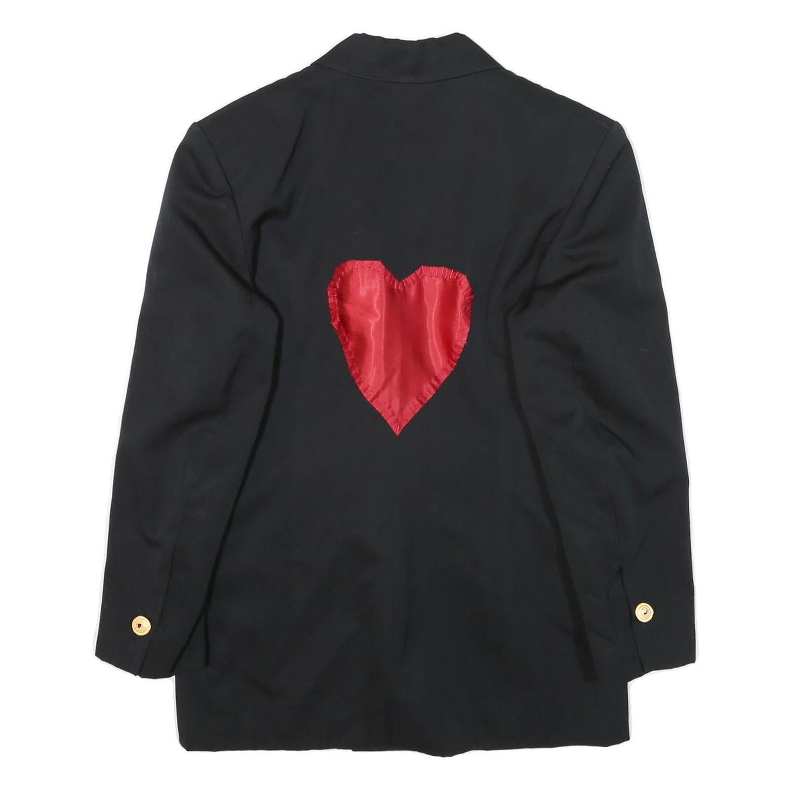 Womens Black Red Heart Plain Button Jacket M Polyester Blend Classic