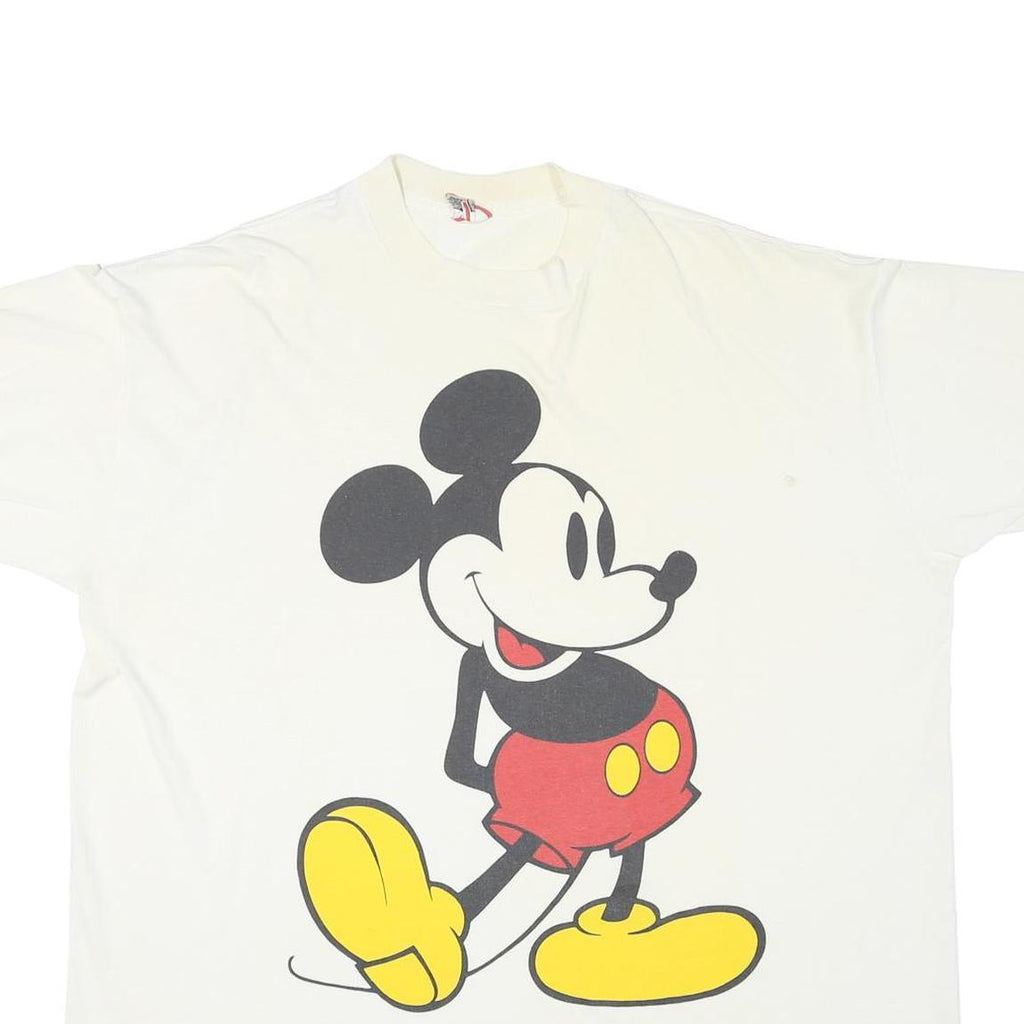 DISNEY Mens White Mickey Mouse Graphic T-Shirt One Size Short Sleeve Crew Neck
