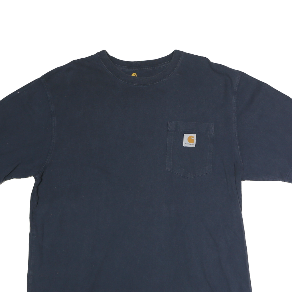 CARHARTT Mens Navy Blue Plain Pocket T-Shirt L Short Sleeve Crew Neck Cotton