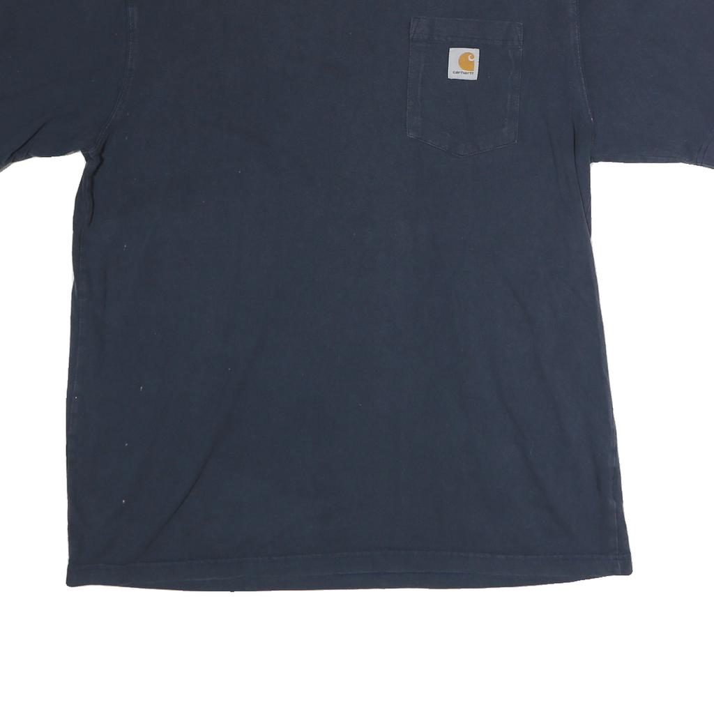 CARHARTT Mens Navy Blue Plain Pocket T-Shirt L Short Sleeve Crew Neck Cotton