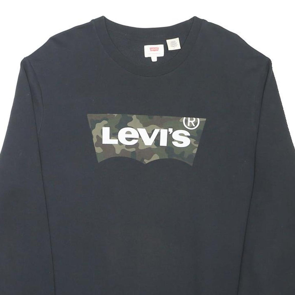 LEVI'S Mens Black Cotton Blend Crew Neck L Sweatshirt Logo Camouflage Print