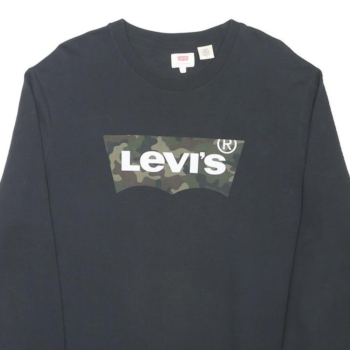 LEVI'S Mens Black Cotton Blend Crew Neck L Sweatshirt Logo Camouflage Print