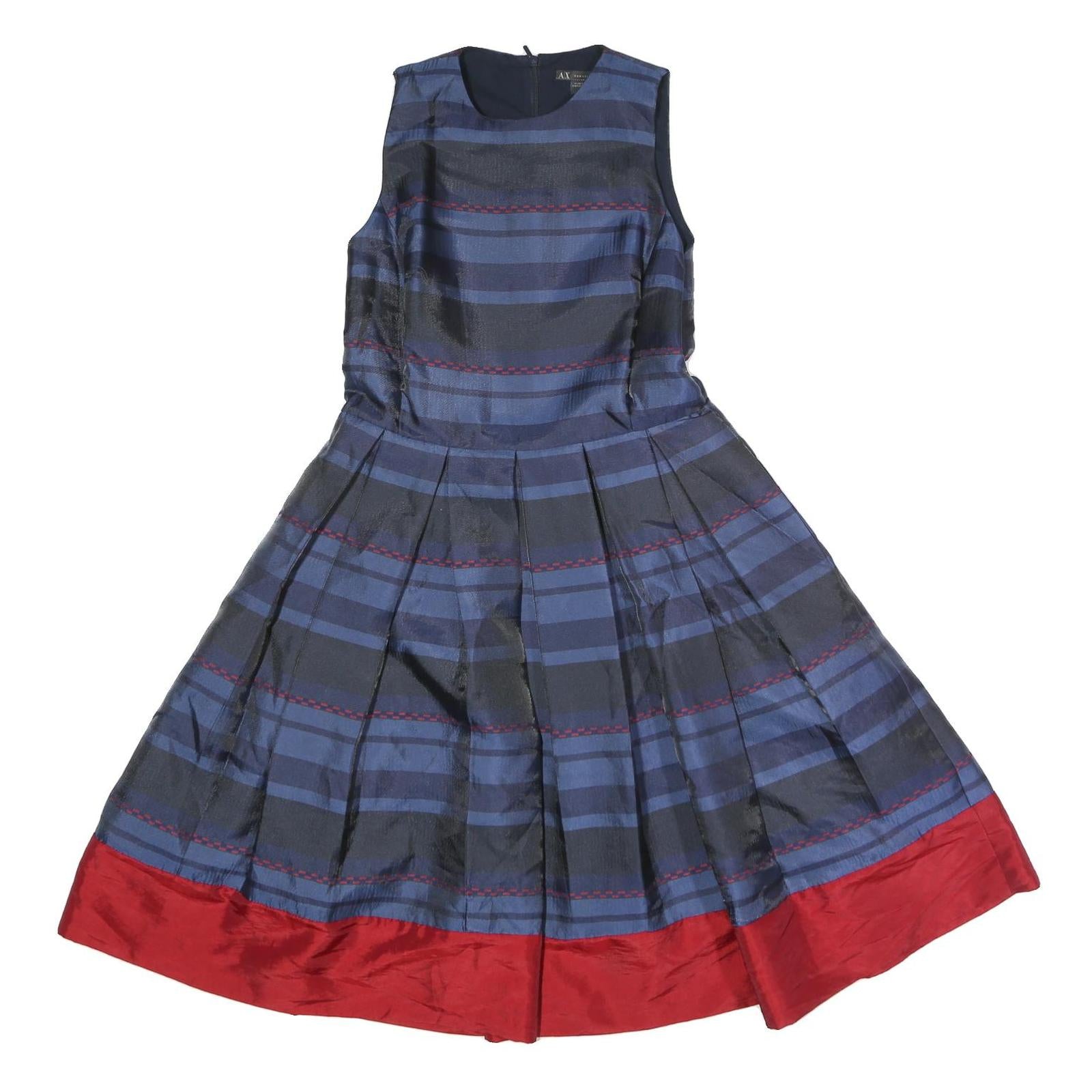 ARMANI EXCHANGE Womens Blue & Red Sleeveless Day Dress Polyester UK 8 Pleated