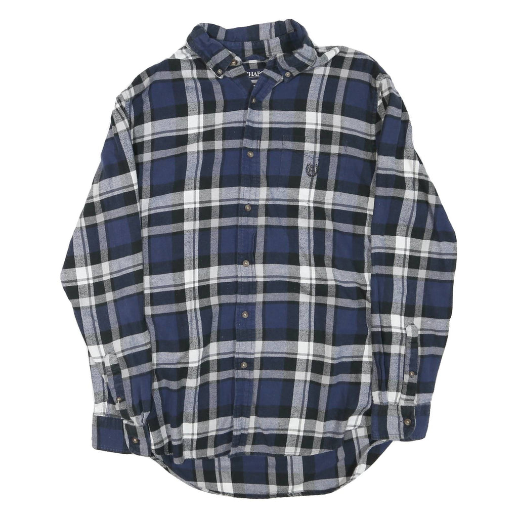 CHAPS Mens Blue & Black Check Shirt L Button Down Long Sleeve Cotton