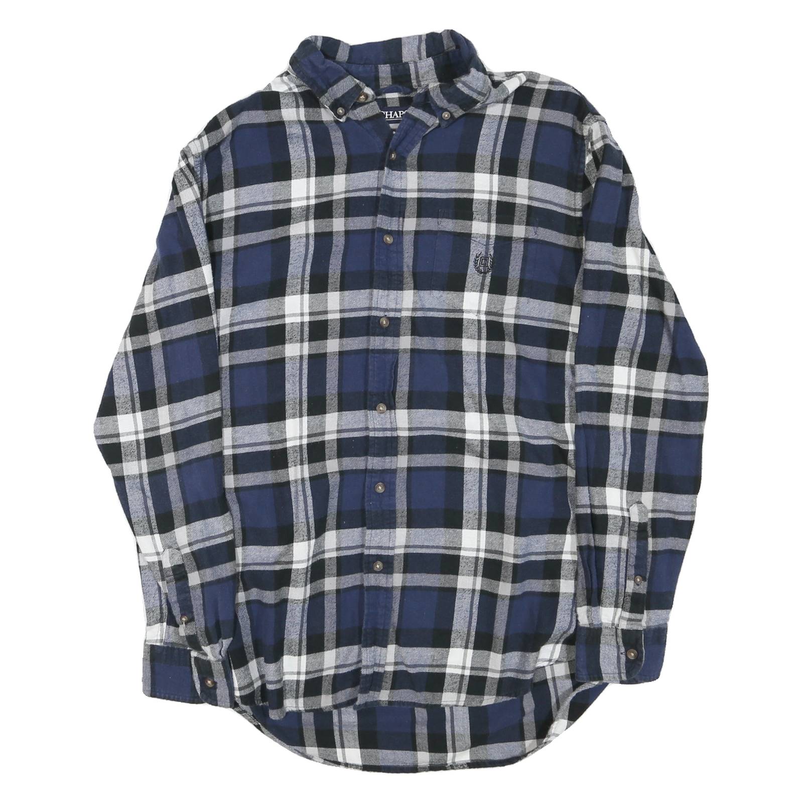 CHAPS Mens Blue & Black Check Shirt L Button Down Long Sleeve Cotton
