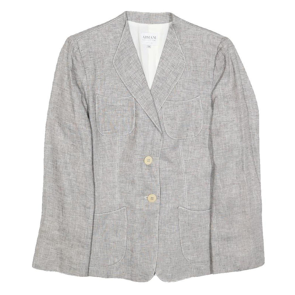 ARMANI COLLEZIONI Womens Grey Linen Jacket M Woven Button Classic Tailored