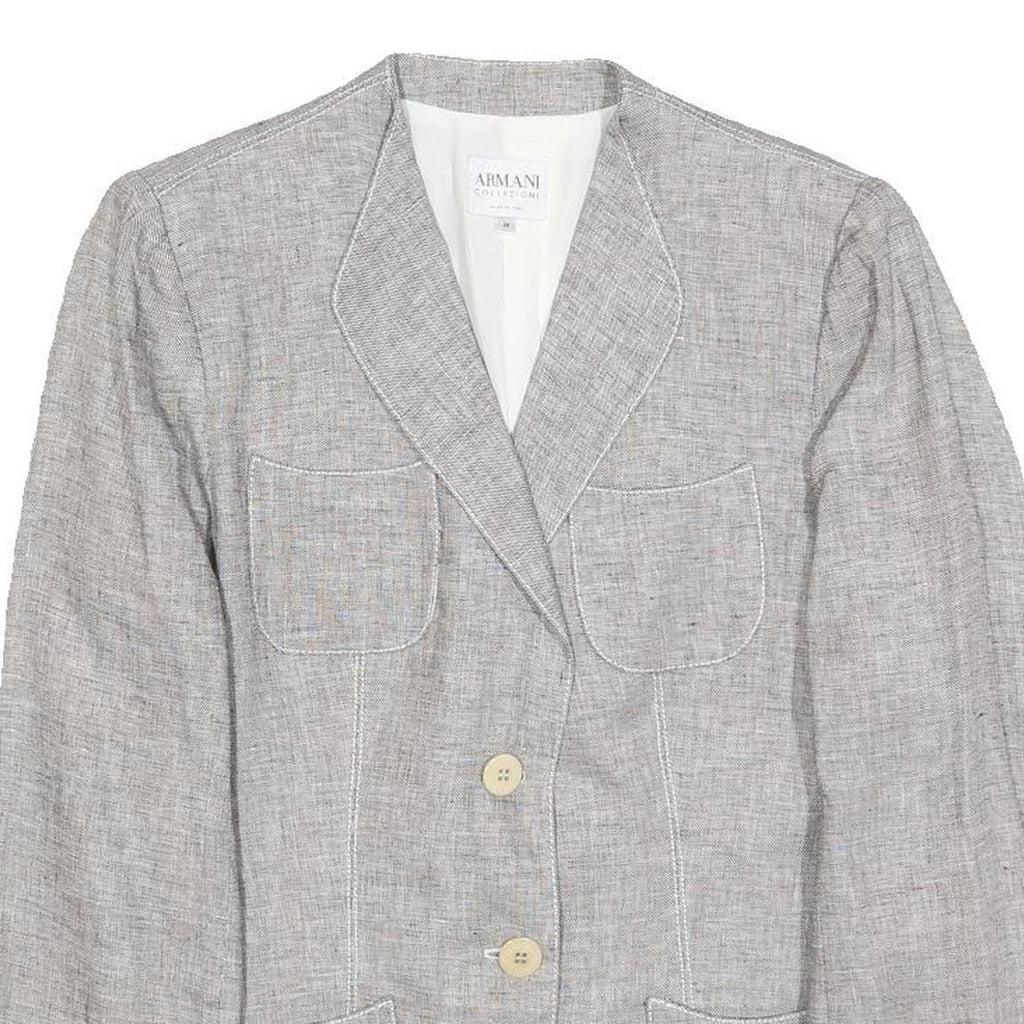 ARMANI COLLEZIONI Womens Grey Linen Jacket M Woven Button Classic Tailored