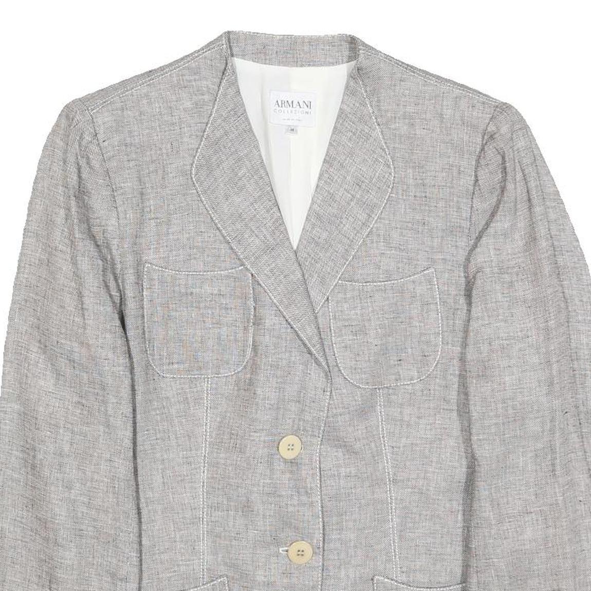 ARMANI COLLEZIONI Womens Grey Linen Jacket M Woven Button Classic Tailored
