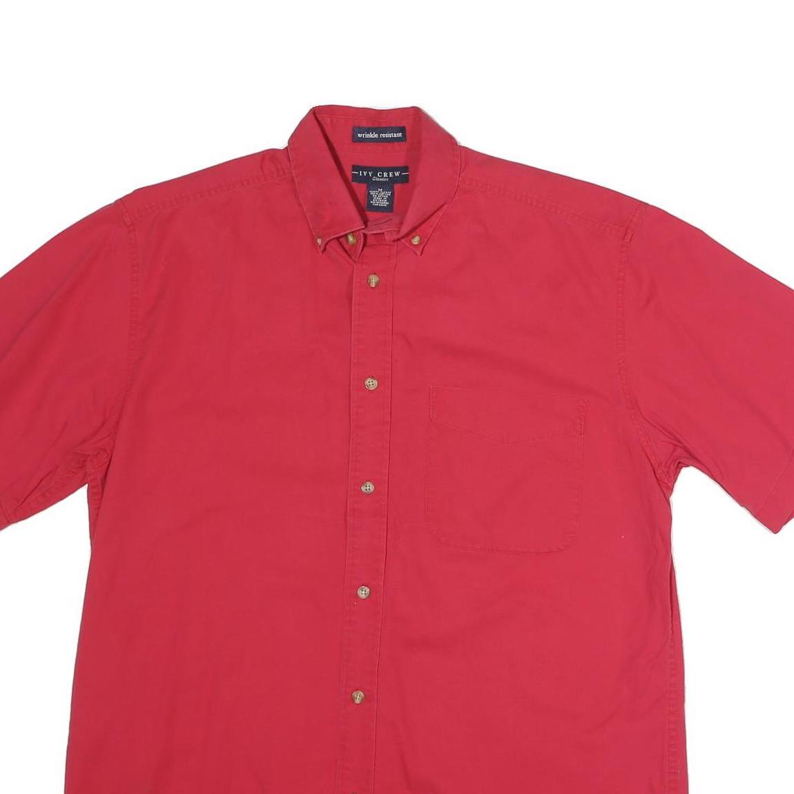 IVY CREW Mens Red Cotton Button Down Shirt M Classic Short Sleeve Casual