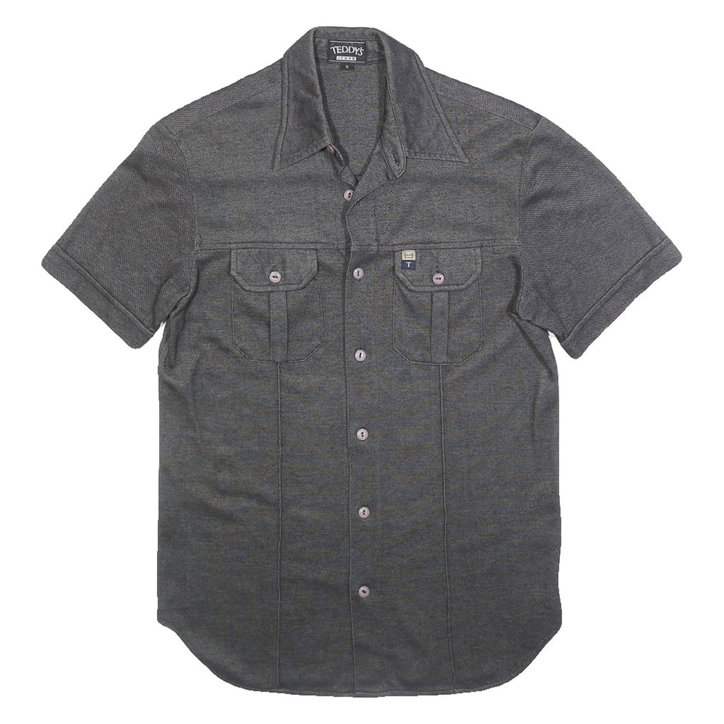 TEDDYS Womens Grey Plain Cotton Blend Shirt S Short Sleeve Button Front