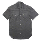 TEDDYS Womens Grey Plain Cotton Blend Shirt S Short Sleeve Button Front