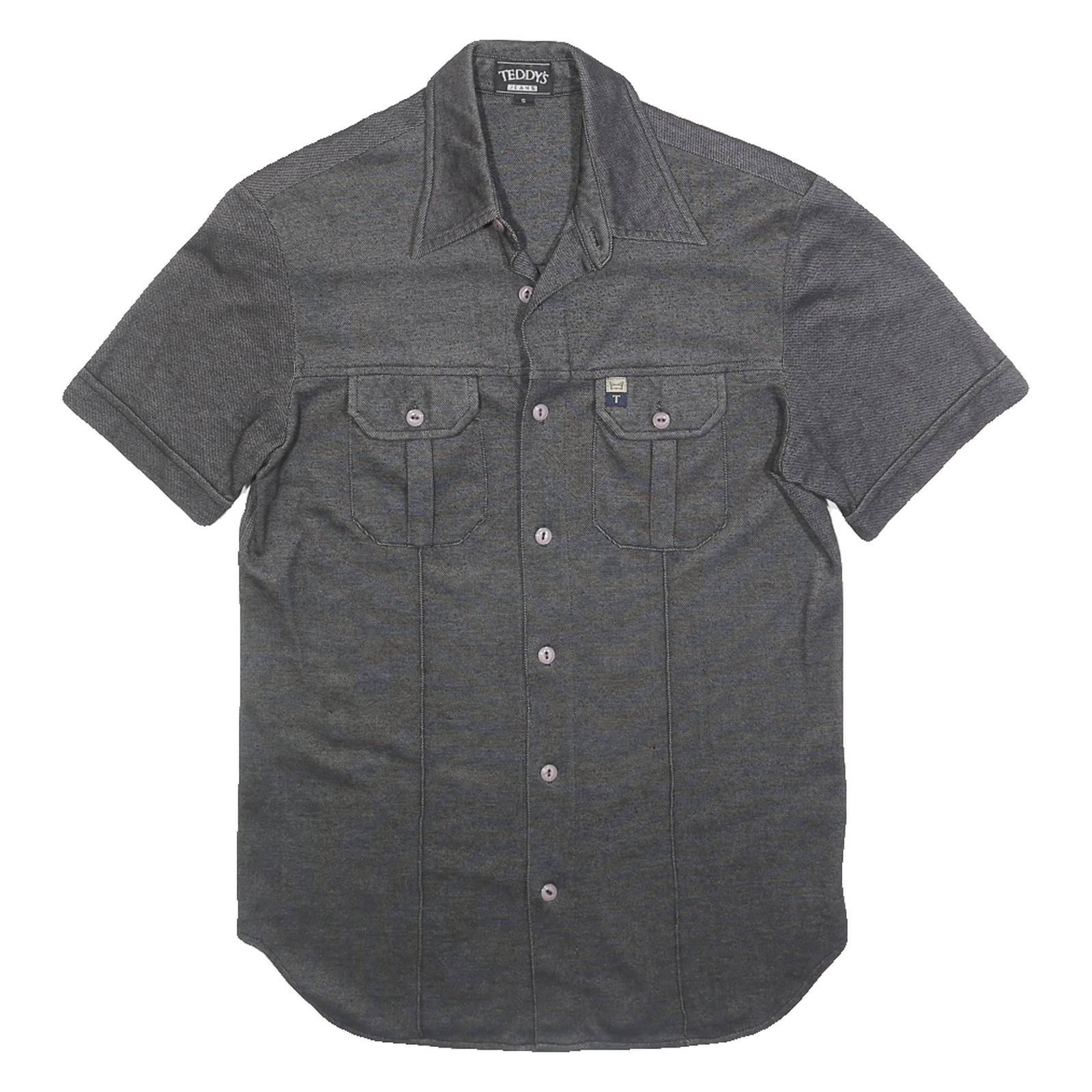 TEDDYS Womens Grey Plain Cotton Blend Shirt S Short Sleeve Button Front