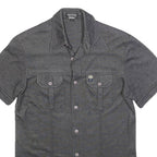 TEDDYS Womens Grey Plain Cotton Blend Shirt S Short Sleeve Button Front