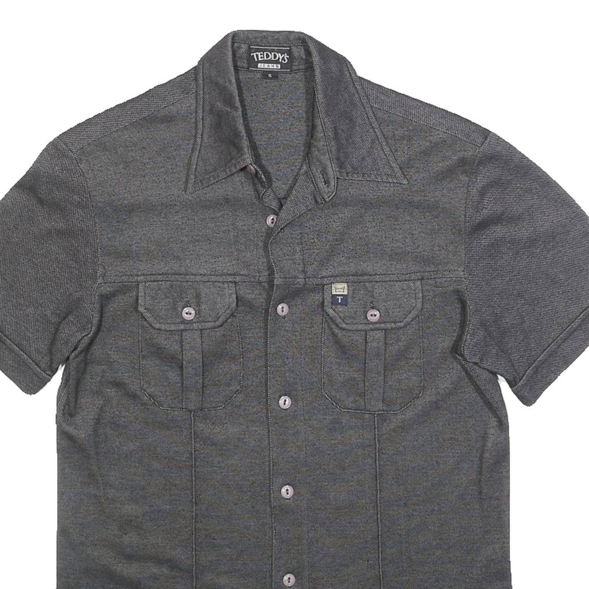 TEDDYS Womens Grey Plain Cotton Blend Shirt S Short Sleeve Button Front
