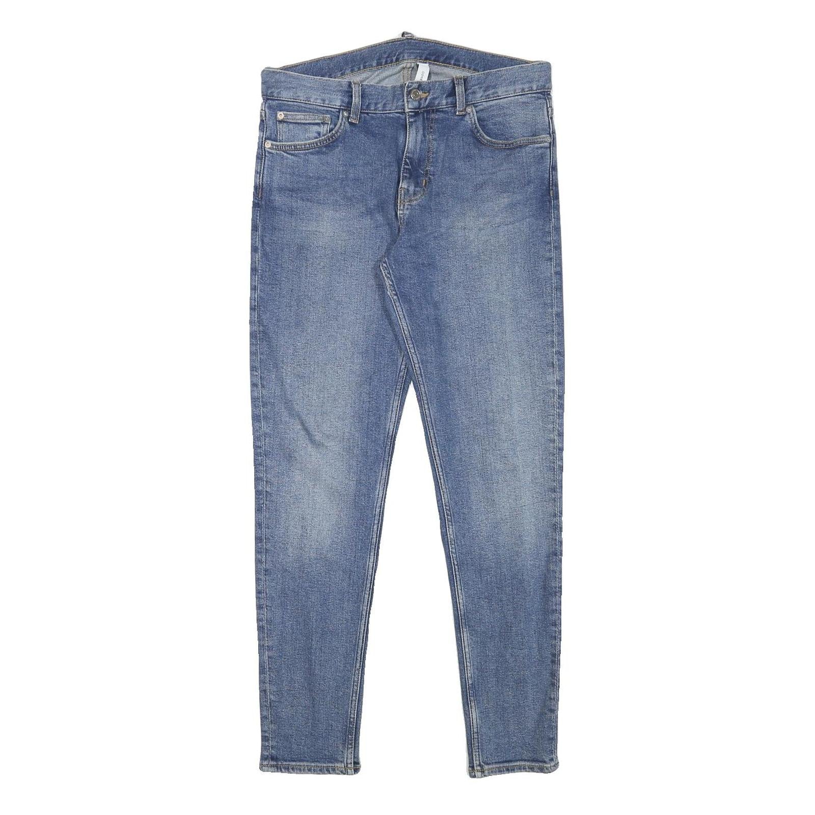 WEEKDAY Mens Slim Blue Denim Light W32 L29 Jeans Cotton Blend Zip Casual Wear