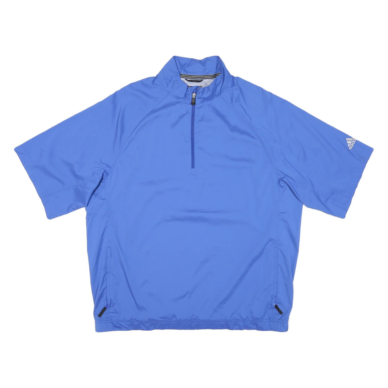 ADIDAS Mens Blue Nylon Track Jacket L Short Sleeve Polo Style Zip Athletic