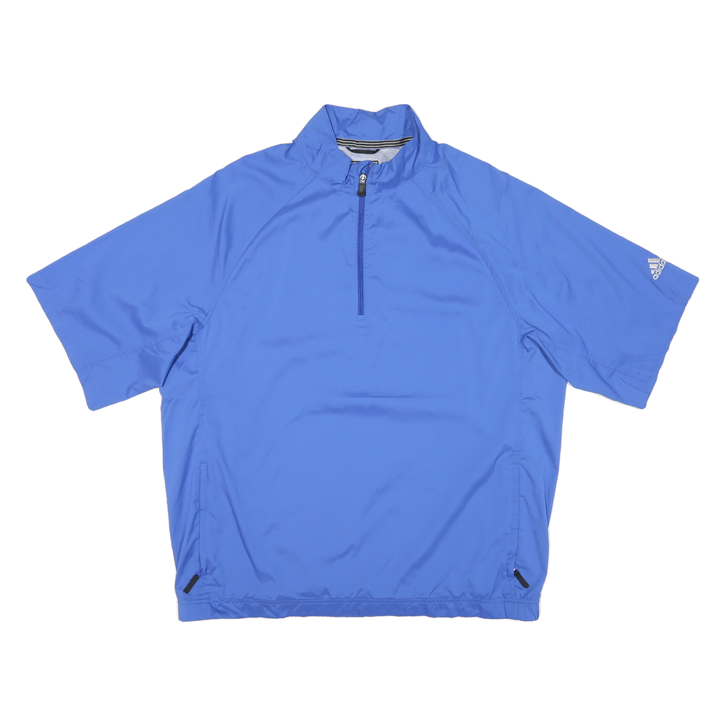 ADIDAS Mens Blue Nylon Track Jacket L Short Sleeve Polo Style Zip Athletic