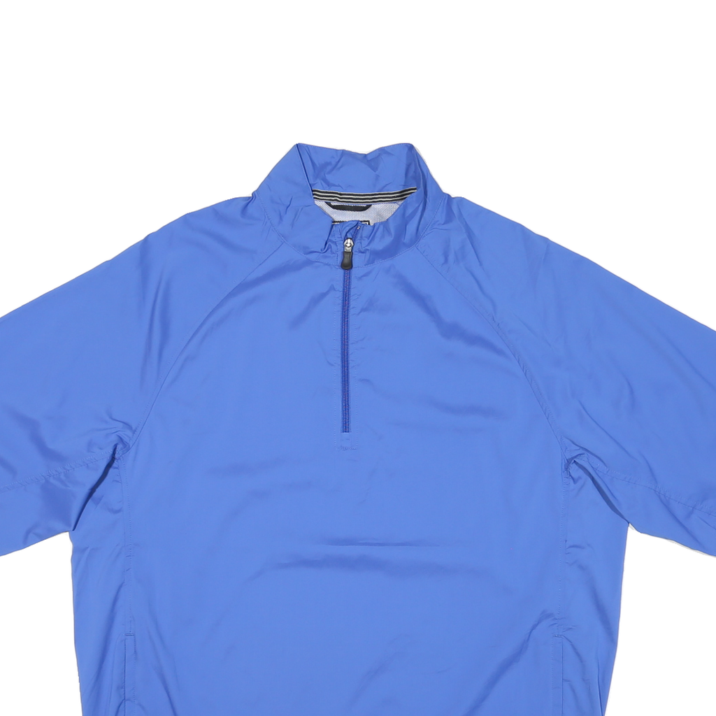 ADIDAS Mens Blue Nylon Track Jacket L Short Sleeve Polo Style Zip Athletic