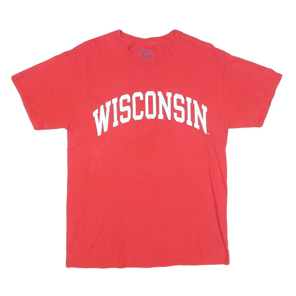 CHAMPION Mens Red Wisconsin Graphic T-Shirt M Short Sleeve Crew Neck Cotton