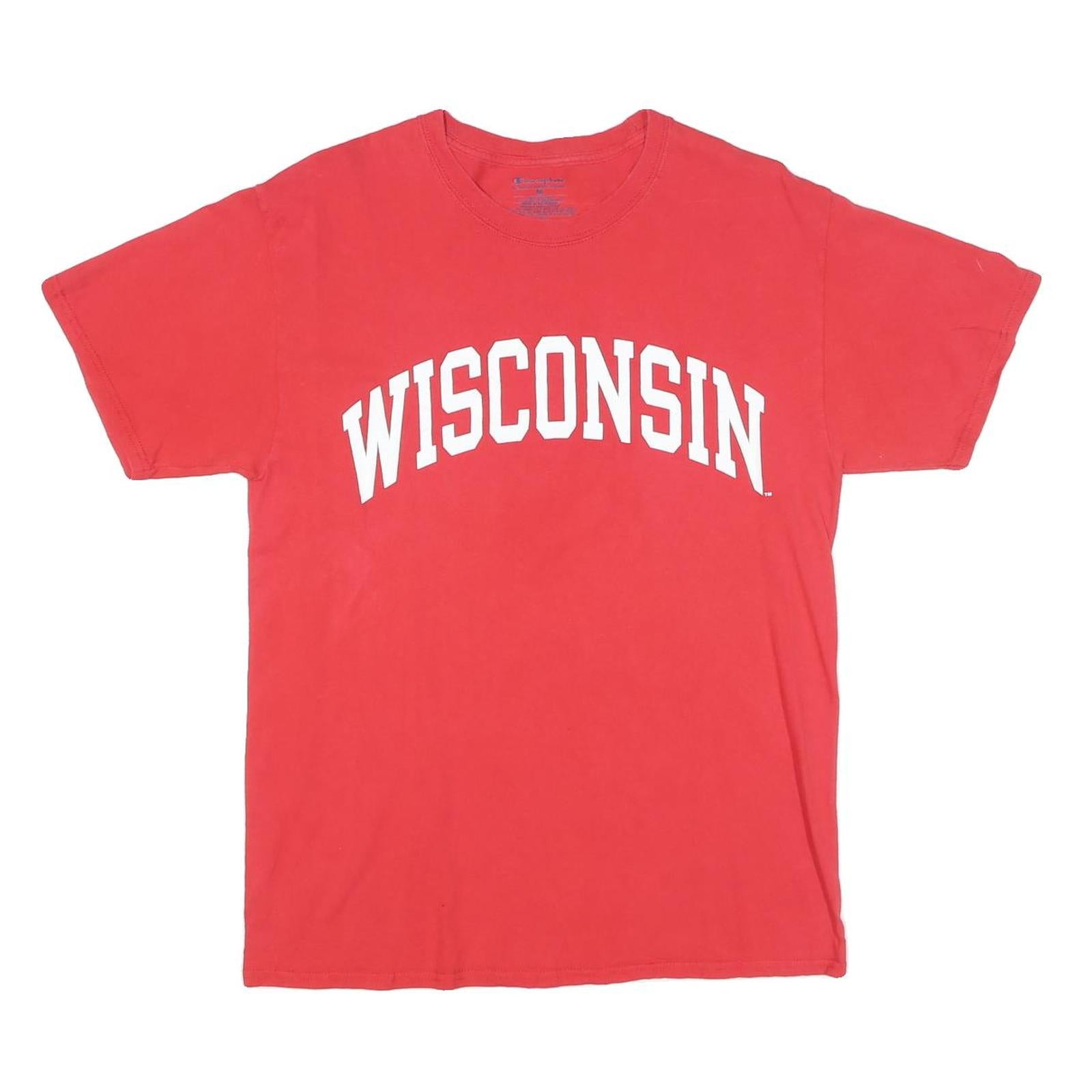 CHAMPION Mens Red Wisconsin Graphic T-Shirt M Short Sleeve Crew Neck Cotton