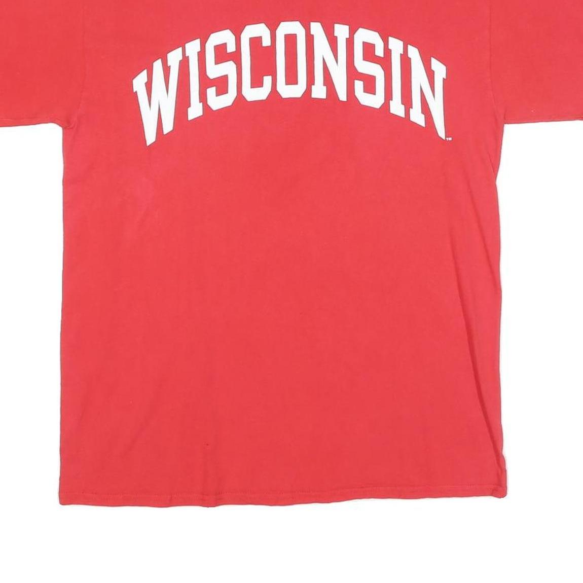 CHAMPION Mens Red Wisconsin Graphic T-Shirt M Short Sleeve Crew Neck Cotton