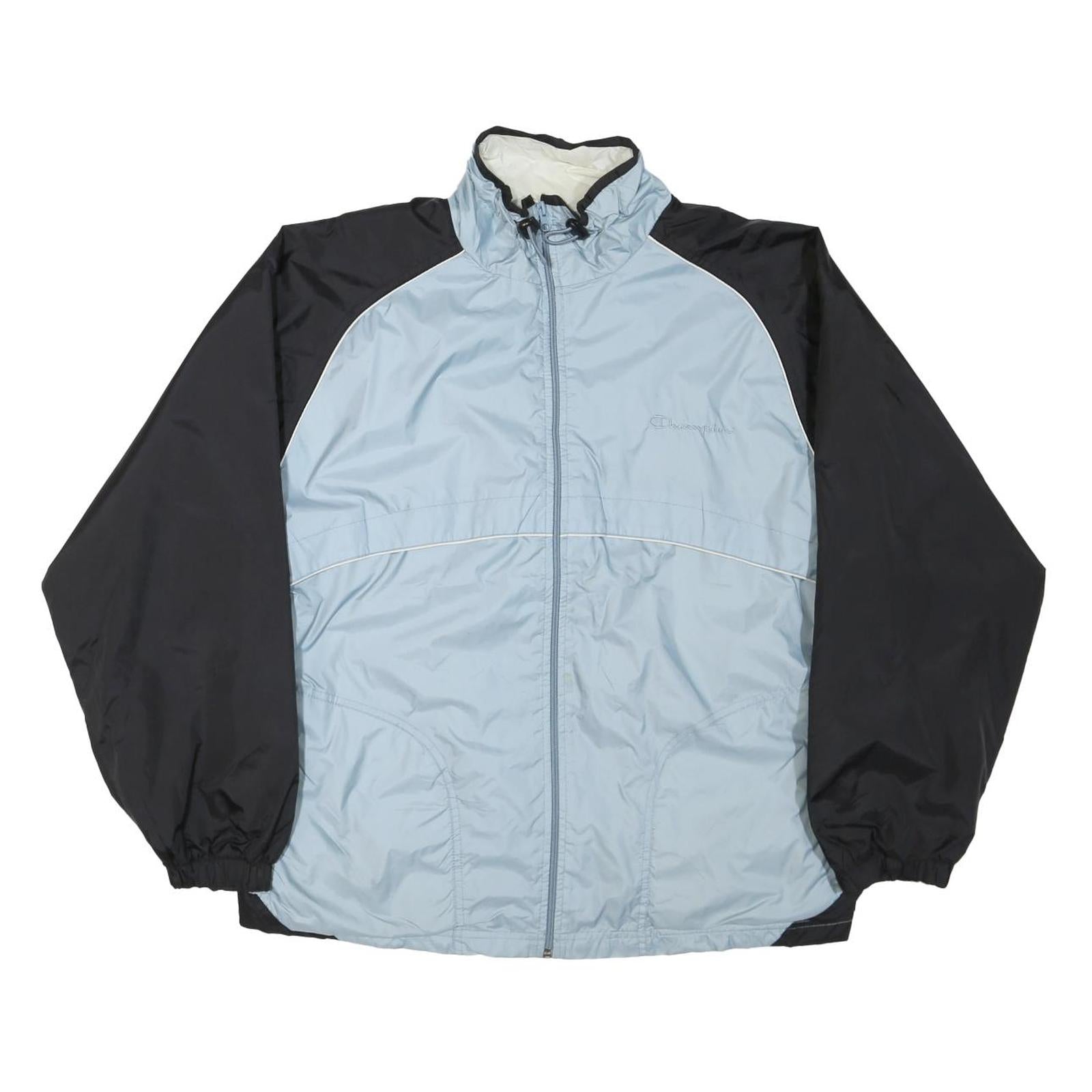 CHAMPION Womens Blue & Black Lightweight Nylon Track Jacket L Zip Plain