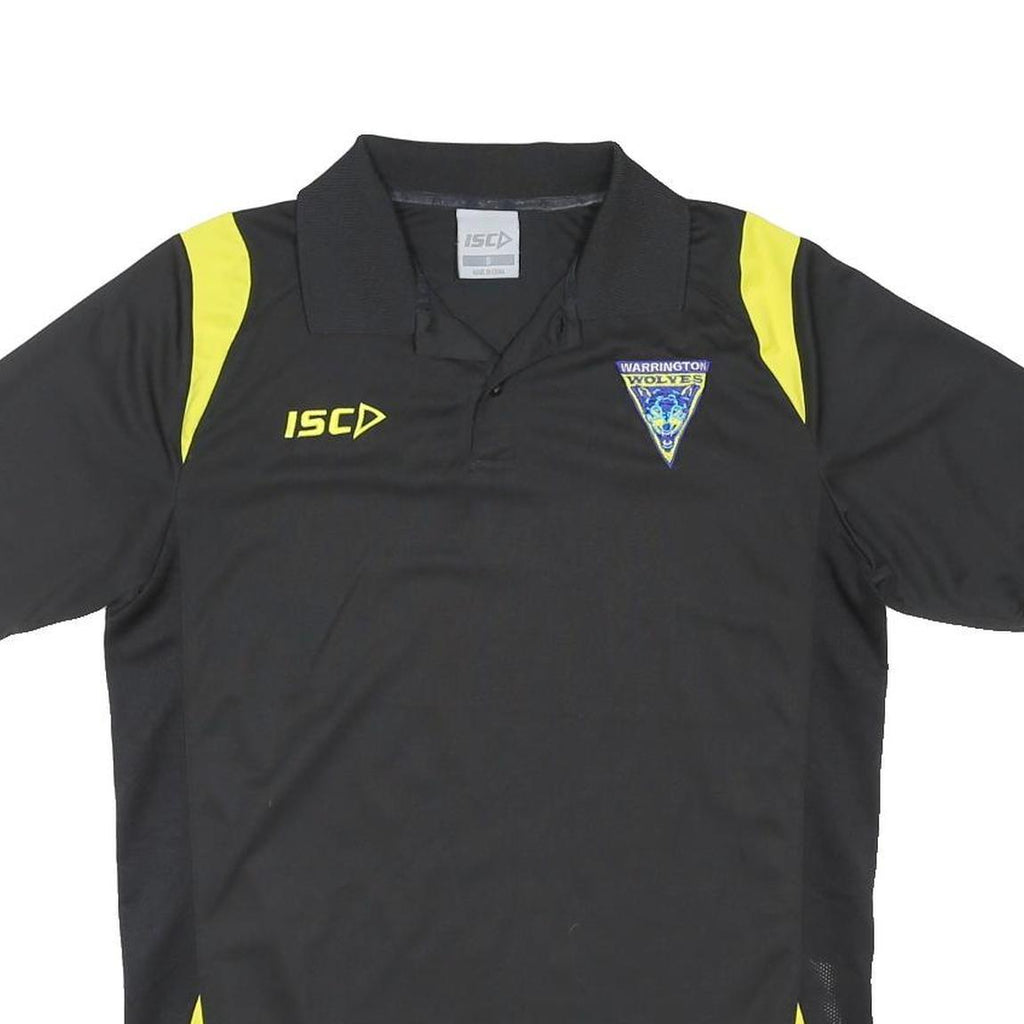ISC Mens Black & Yellow Warrington Wolves Short Sleeve Polo Shirt S Sportswear