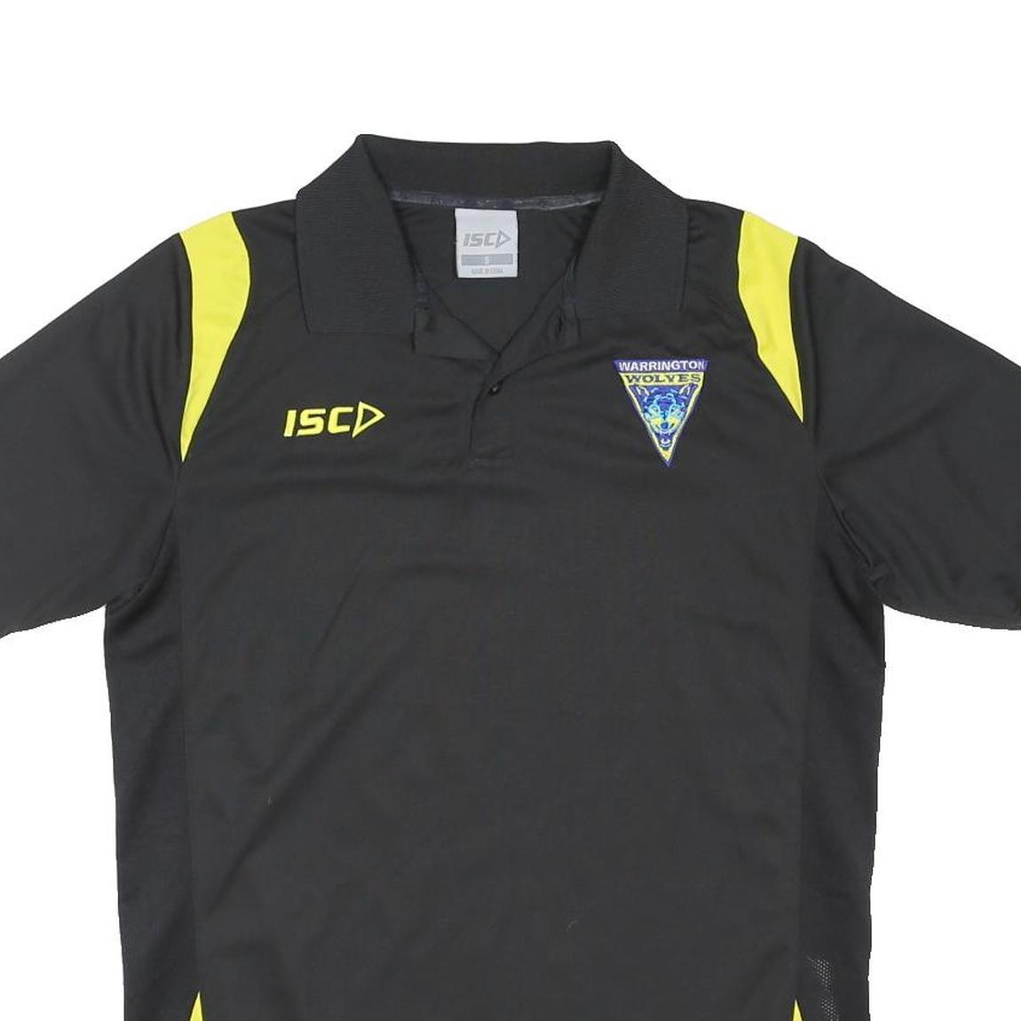 ISC Mens Black & Yellow Warrington Wolves Short Sleeve Polo Shirt S Sportswear