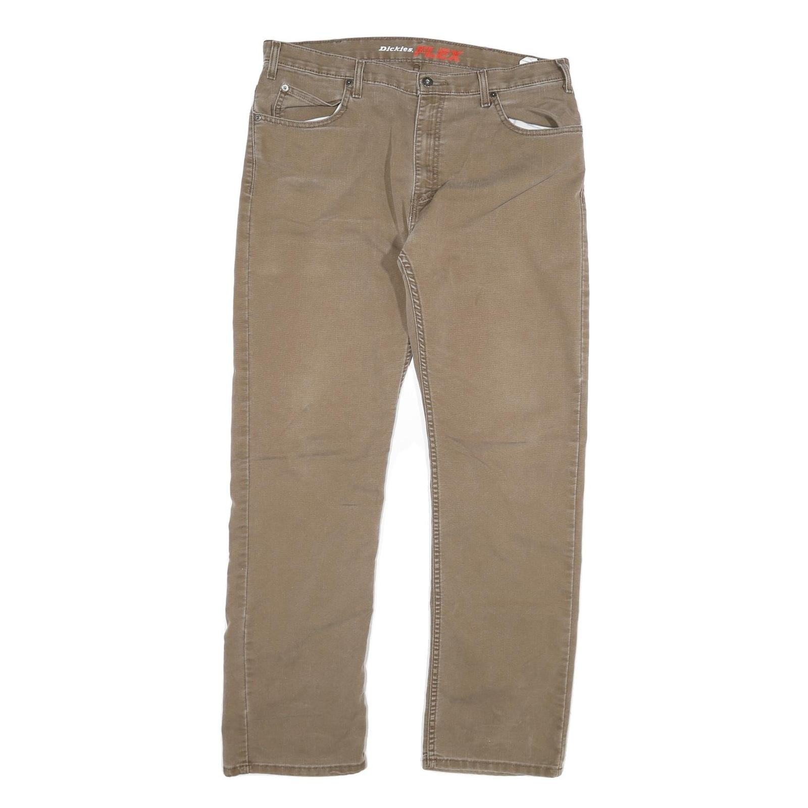 DICKIES Mens Cotton Blend Beige Regular Fit Straight Leg Trousers W36 L31