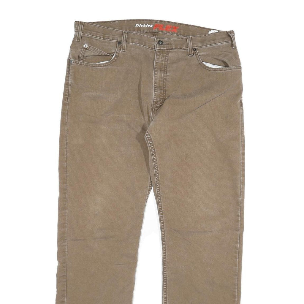 DICKIES Mens Cotton Blend Beige Regular Fit Straight Leg Trousers W36 L31