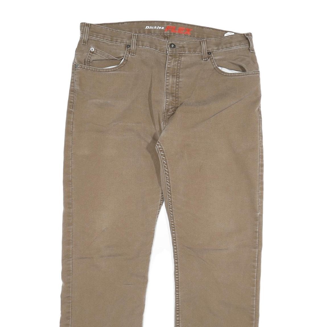 DICKIES Mens Cotton Blend Beige Regular Fit Straight Leg Trousers W36 L31
