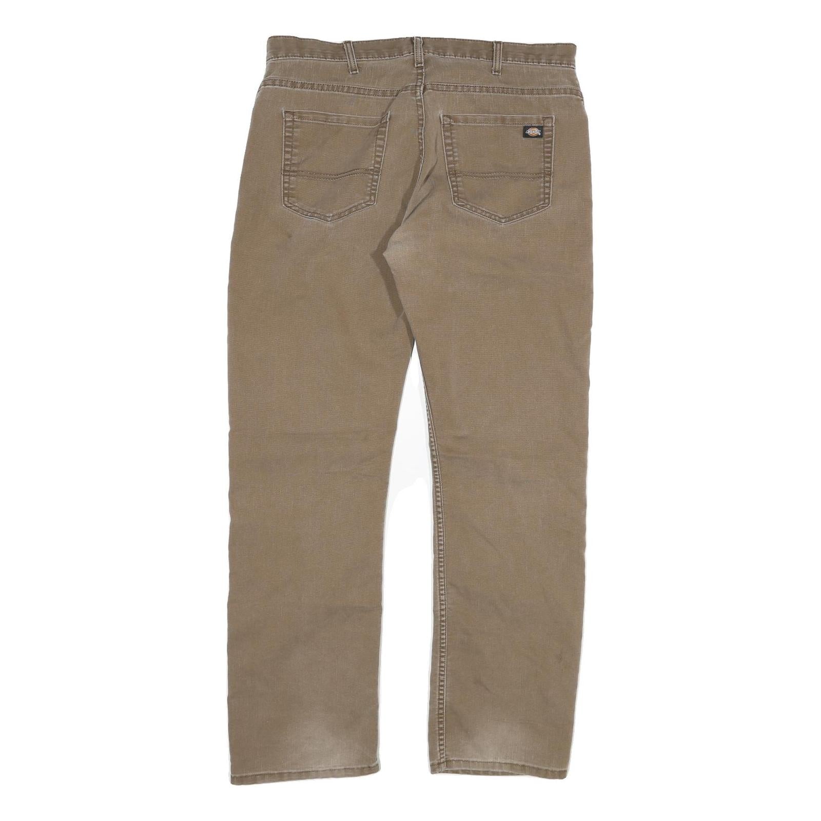 DICKIES Mens Cotton Blend Beige Regular Fit Straight Leg Trousers W36 L31