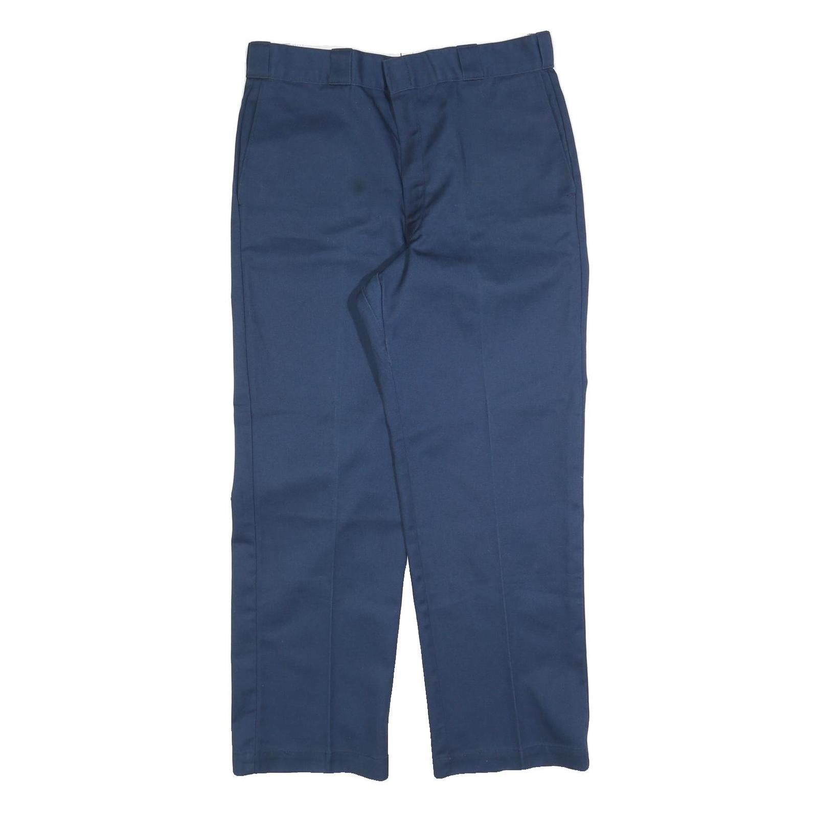 DICKIES Mens Cotton Blend Navy Regular Straight Trousers W36 L30 Workwear Zip