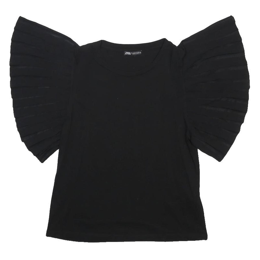 ZARA Womens Black Puff Sleeve Cotton Top M Casual Stylish Comfortable